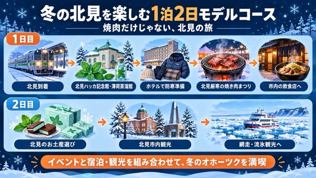 北見厳寒の焼き肉まつりと北見・網走観光を楽しむ1泊2日モデルコース